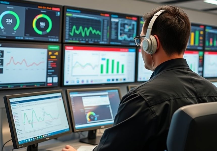 Monitoring centre showing the status of a terminal fleet