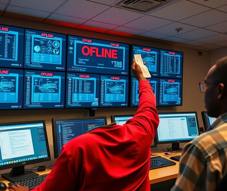Before — Terminal down with no alert: the problem surfaces once people are already waiting.